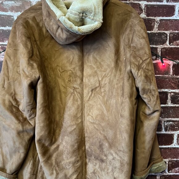 Anne Klein Faux Suede & Shearling Hooded Mid-Length Coat - Camel/Tan - MD - Picture 12 of 12